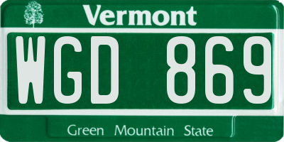 VT license plate WGD869