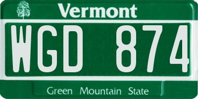 VT license plate WGD874
