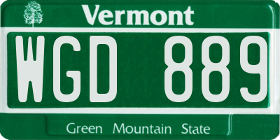 VT license plate WGD889