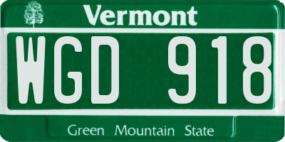 VT license plate WGD918