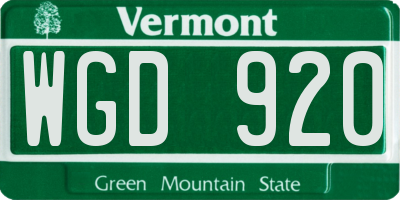 VT license plate WGD920
