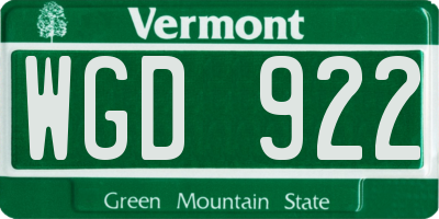 VT license plate WGD922