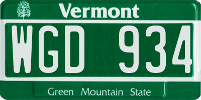 VT license plate WGD934