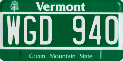 VT license plate WGD940