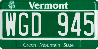 VT license plate WGD945