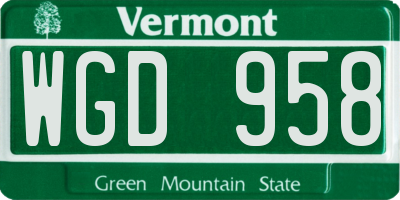VT license plate WGD958