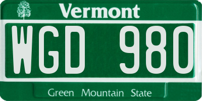 VT license plate WGD980