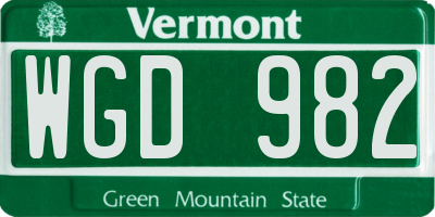 VT license plate WGD982