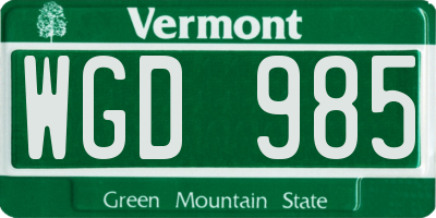 VT license plate WGD985