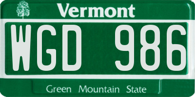 VT license plate WGD986
