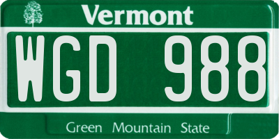 VT license plate WGD988