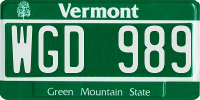 VT license plate WGD989
