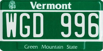 VT license plate WGD996