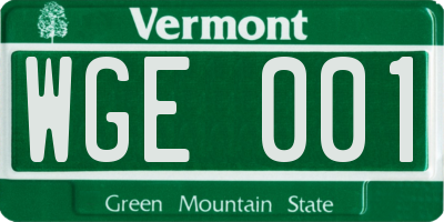 VT license plate WGE001