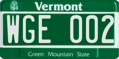 VT license plate WGE002