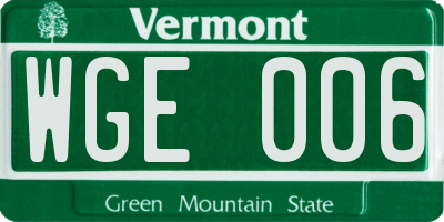 VT license plate WGE006
