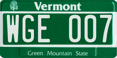 VT license plate WGE007