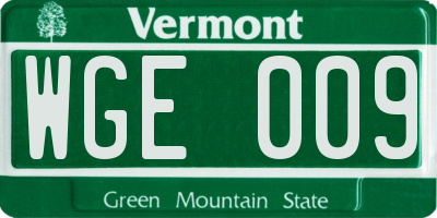 VT license plate WGE009