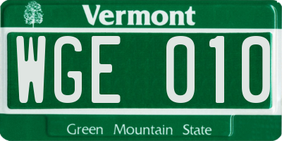VT license plate WGE010