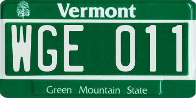 VT license plate WGE011