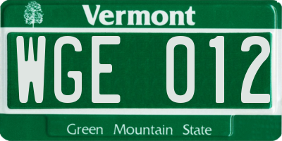 VT license plate WGE012