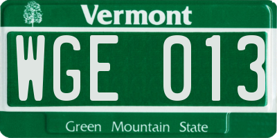 VT license plate WGE013