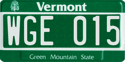 VT license plate WGE015