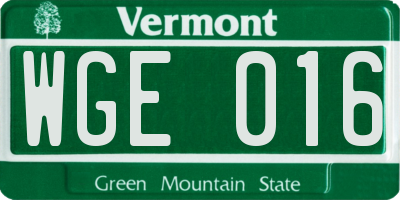 VT license plate WGE016