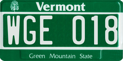 VT license plate WGE018