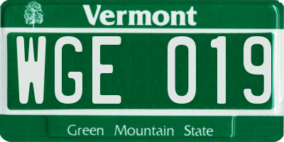 VT license plate WGE019