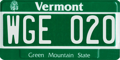 VT license plate WGE020