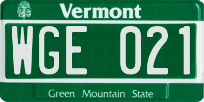 VT license plate WGE021