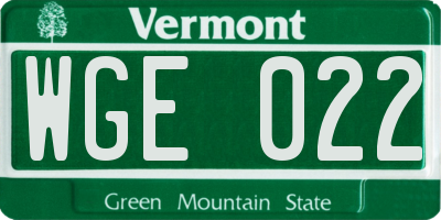 VT license plate WGE022