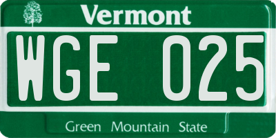 VT license plate WGE025