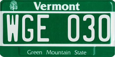 VT license plate WGE030