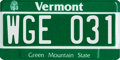 VT license plate WGE031