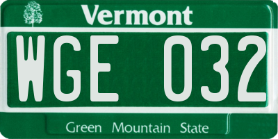 VT license plate WGE032