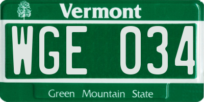 VT license plate WGE034