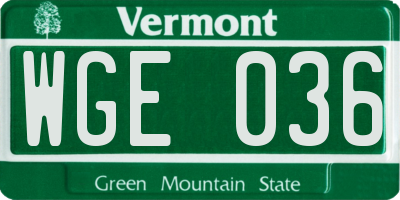 VT license plate WGE036