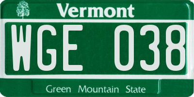 VT license plate WGE038