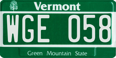 VT license plate WGE058