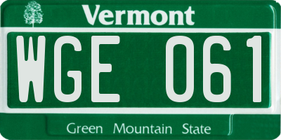 VT license plate WGE061