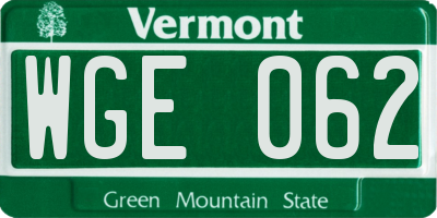VT license plate WGE062
