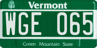 VT license plate WGE065