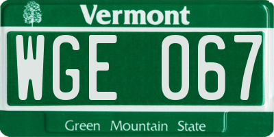 VT license plate WGE067