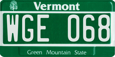 VT license plate WGE068
