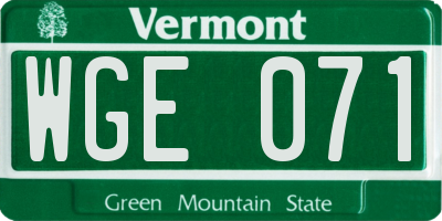 VT license plate WGE071