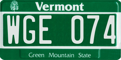 VT license plate WGE074
