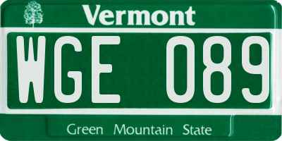VT license plate WGE089