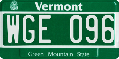 VT license plate WGE096